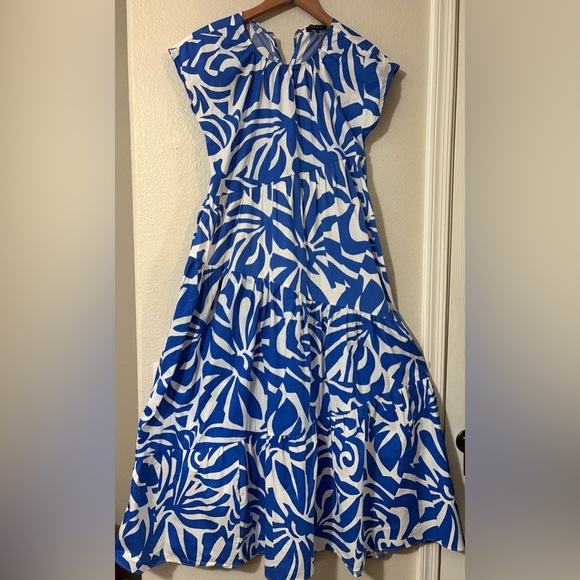 1. STATE Blue and White Cotton Tiered Abstract Blue and White Maxi with Pockets. - Picture 1 of 10